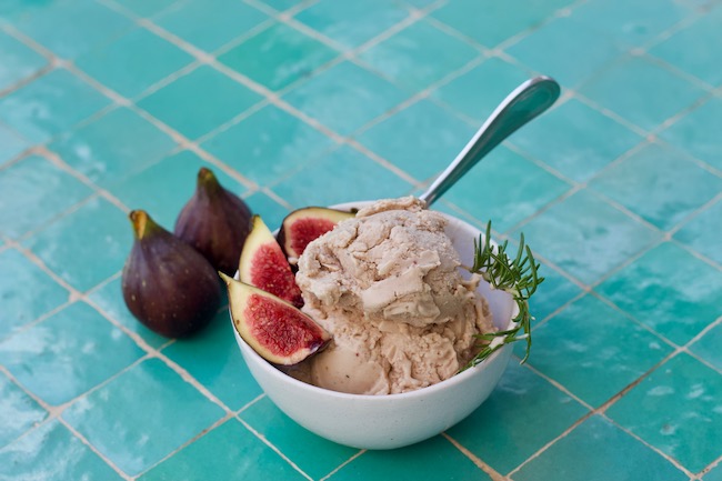 bowl of fresh fig ice cream with garnish